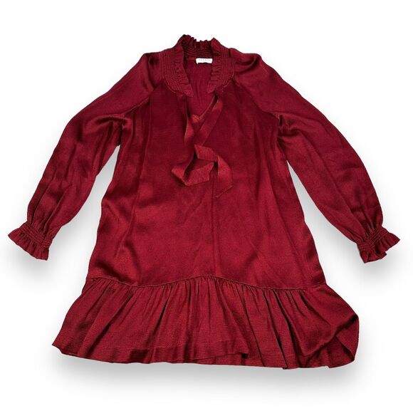Sandro Dresses & Skirts - Sandro Paris Tie Neck Mini Dress Women's 40 Burgundy Bordeaux Red Wine Ruffles
